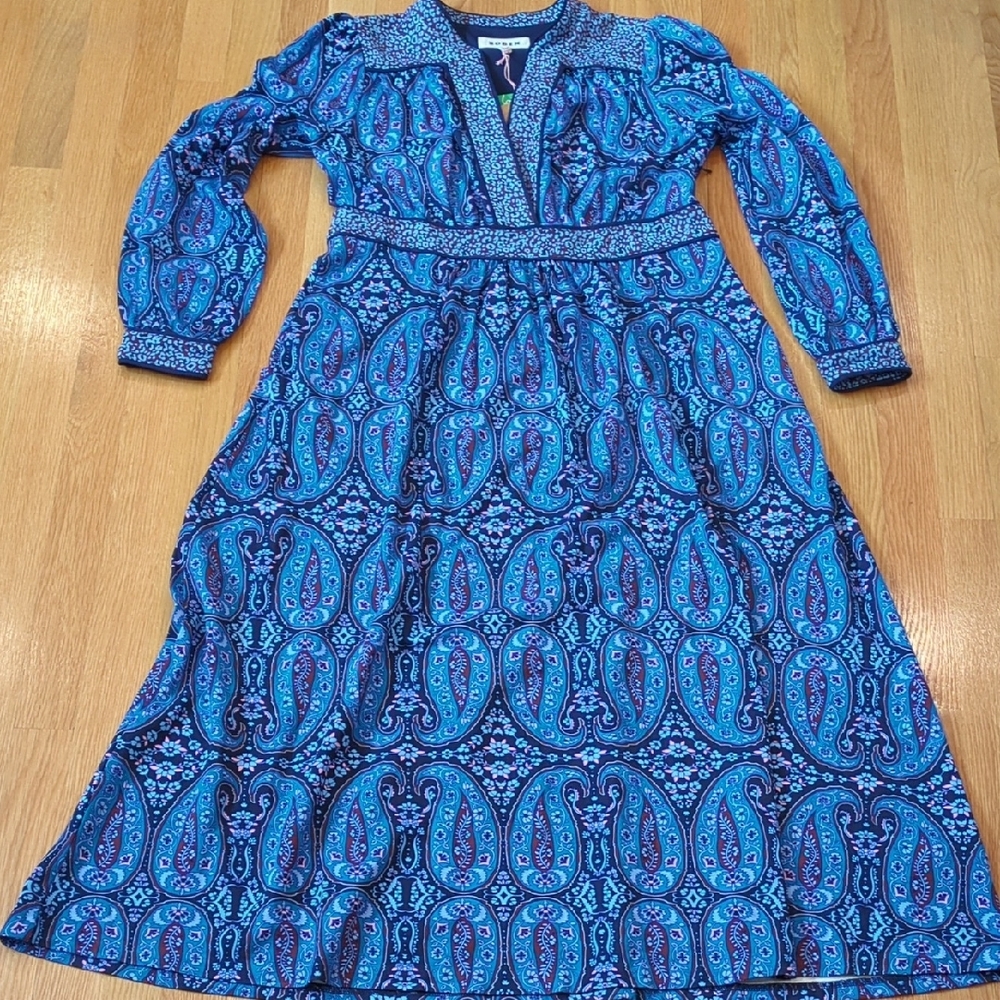 Cottage Boho Whimsy Boden Blue Purple Paisley Animal Print Maxi Dress Us 12 Nwt